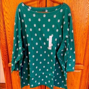 Croft & Barrow Casual Green Floral Top